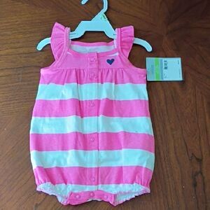 Pink and White Striped Baby Romper - Size: 3m (1059)